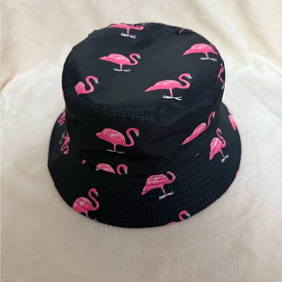 Black Bucket Hat with Pink Flamingos - Picture 1 of 7